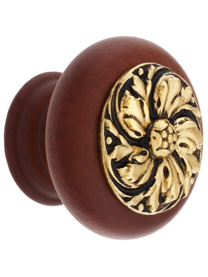 1 1/2 inch Diameter Chrysanthemum Knob in Cherry/Brite Brass.